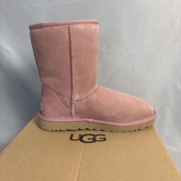 Women's UGG Boots Sz 8 Classic Short Pink Dawn PDW w/ Box Suede Wool Shearling - Picture 4 of 16